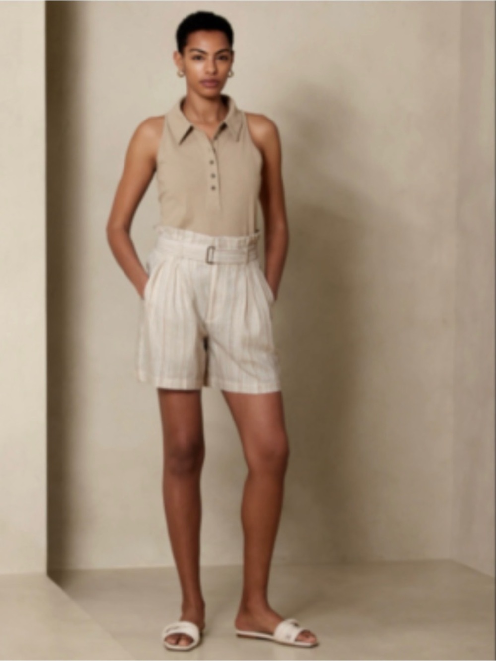 Banana republic, linen cream, striped shorts